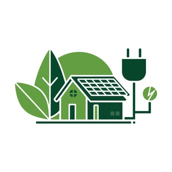 Eco-friendly house with solar panels and green energy vector