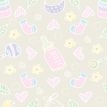 Seamless pattern with baby shower elements. vector