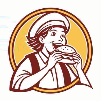 Satisfaction Meal Logo Cartoon Figure Eating Happily vector