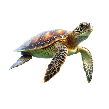 Stunning Green Sea Turtle Swimming in Dark Ocean Waters png