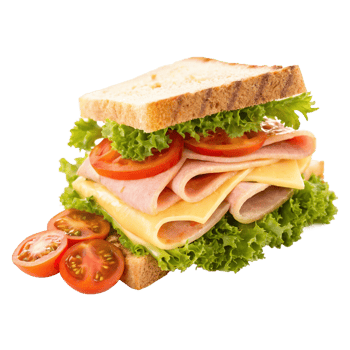 Delicious Ham Cheese Sandwich with Fresh Tomatoes and Lettuce png