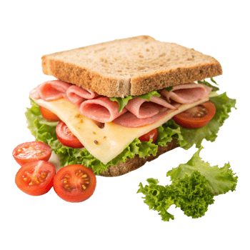 Delicious Ham and Cheese Sandwich on Whole Wheat Bread with Lettuce and Tomato png
