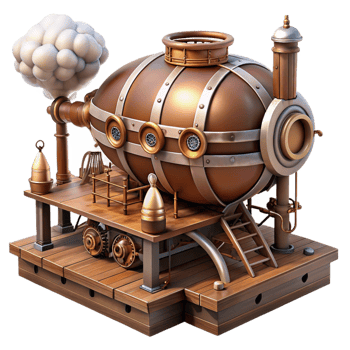 serene creative Steampunk airship dock, intricate gears and pipes, warm, smoky atmosphere, retro-futuristic style, authentic png