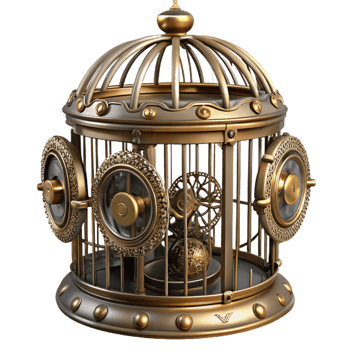 wonderful classic Steampunk birdcage with intricate metalwork and clockwork mechanisms premium png