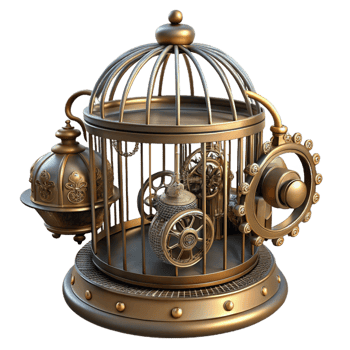 elegant traditional Steampunk birdcage with intricate metalwork and clockwork mechanisms professional png