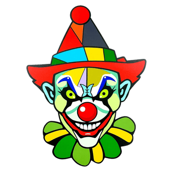 a clown with a red hat and green face png