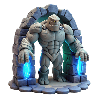 extraordinary abstract A stoic golem crafted from enchanted granite, standing guard over a hidden portal, illuminated by the pulsating light of the portal's energy exclusive png