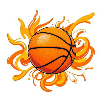 basketball ball with orange flames and splashes on a transparent background png