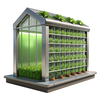 serene modern Sustainable vertical farm, lush green walls, natural light, environmentally conscious and innovative, architectural visualization style, professional png