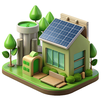 wonderful modern Sustainable architecture with solar panels and green roofs, natural lighting, eco-friendly style original png