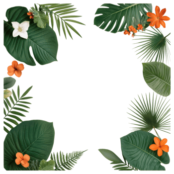 Free Isolated on Transparent Background, vibrant frame of green leaves and colorful flowers creates beautiful natural border png