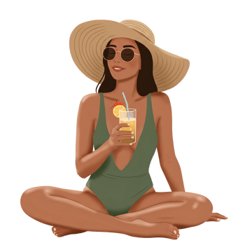 Beach Day Woman Wearing Sunhat and Sunglasses png