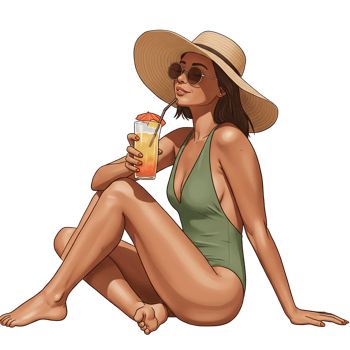 Woman Sitting on Beach holding Juice png