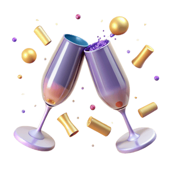 wonderful creative Anniversary Champagne Flutes Isolated for Celebration Designs detailed png