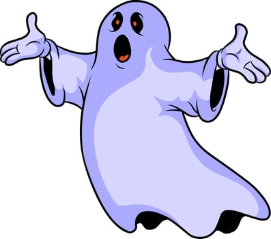 illustration of white robe ghost with retro cartoon style vector