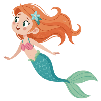 Adorable Little Mermaid with Long Orange Hair and Teal Tail png