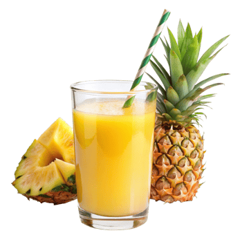 Refreshing Pineapple Juice in Glass with Fresh Pineapple Slices and Whole Pineapple png