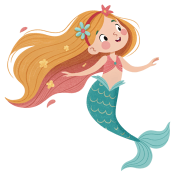 Adorable Little Mermaid with Flowing Blonde Hair and Flower Headband png
