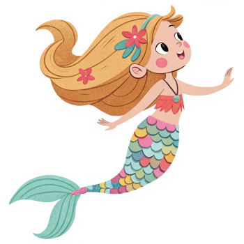 Adorable Cartoon Mermaid with Long Blonde Hair and Colorful Scaled Tail png