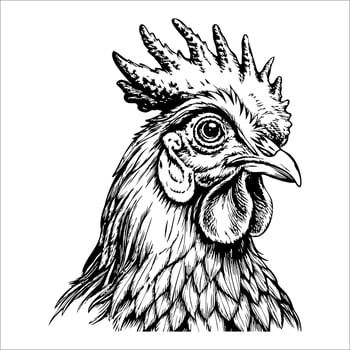 A chicken with a black and white head and a red comb vector