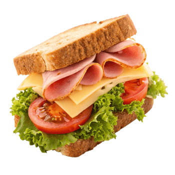 Delicious Ham and Cheese Sandwich with Fresh Lettuce and Tomato on Multigrain Bread png