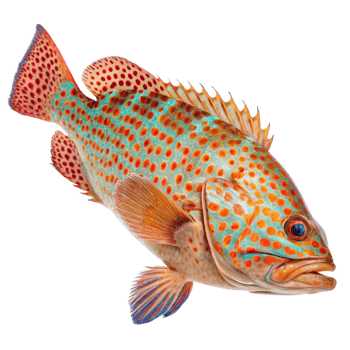 Vibrant Orange Spotted Grouper Fish Detailed Closeup View png