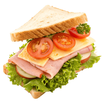 Delicious Ham and Cheese Sandwich with Tomatoes and Lettuce png