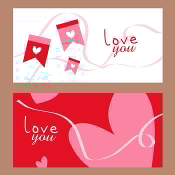 Creative Happy Valentines Day cards set. Modern abstract art design with hearts, tags and modern typography. Horizontal templates for celebration, ads, branding, banner, cover, label, poster, sales vector