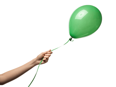 hand holding vibrant green balloon, symbolizing celebration and joy, stands out against transparency background png