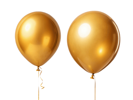 Golden balloons add festive touch to any celebration, shining brightly and creating joyful atmosphere png
