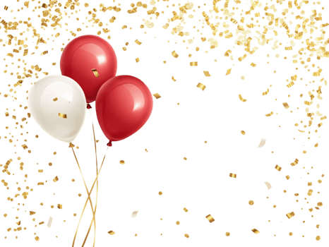Colorful balloons with confetti create festive atmosphere, perfect for celebrations and parties. vibrant red and white balloons add joy png
