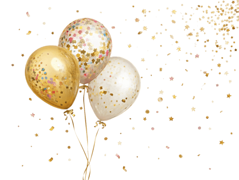 Colorful balloons with confetti, perfect for celebrations and parties, creating festive atmosphere filled with joy and excitement png