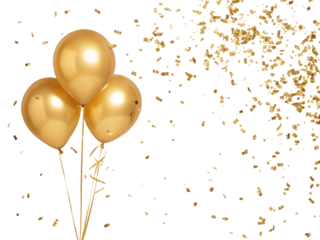 Golden balloons floating with confetti, perfect for celebrations and festive occasions, creating joyful atmosphere png