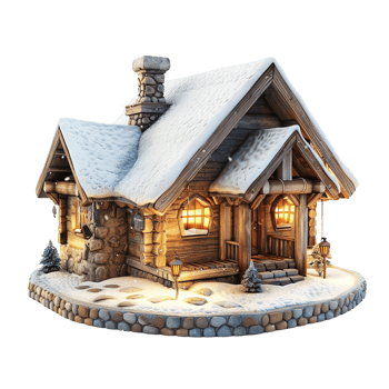 Picturesque Wooden Chalet in a Serene Snowy Setting Isolated on Transparent Background png