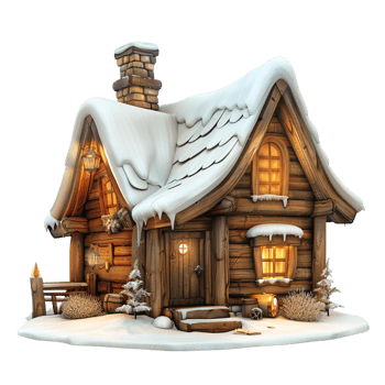 Traditional Snowy Wooden Chalet in a Winter Scene Isolated on Transparent Background png