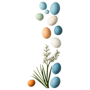 Free Isolated on Transparent Background, Colorful easter eggs create beautiful frame with delicate flowers adding touch of spring charm png