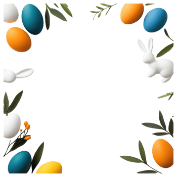 Free Isolated on Transparent Background, Easter frame with colorful eggs and playful bunnies creates joyful atmosphere for celebrations png