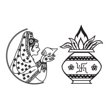 Indian wedding clip art Kalash on black and white vector