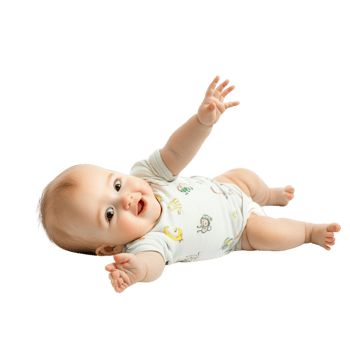 Adorable Baby Lying on Back Reaching with Tiny Hands Isolated on Transparent Background png