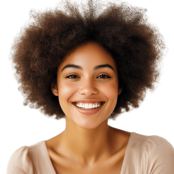 Joyful African American Woman with Afro Hair and Radiant Smile Isolated on Transparent Background png