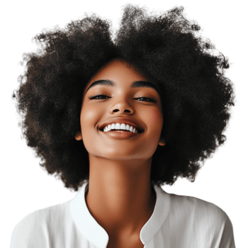 Happy African American Woman with Afro Hair and Wide Smile Isolated on Transparent Background png