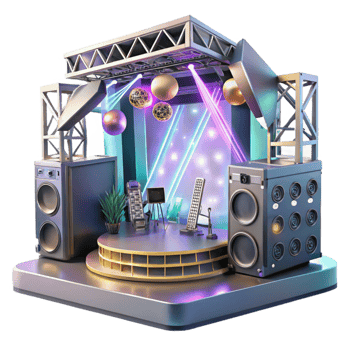 serene vintage Concert Stage with Audio Mixing Consoles and Processors Transparent for Sound Engineering authentic png