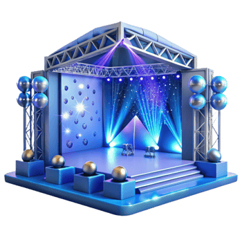 beautiful rustic Concert Stage with Blue Spotlights Transparent for Dramatic Performances genuine png