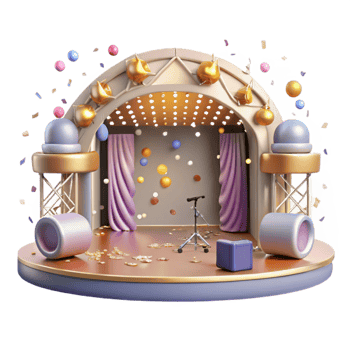 impressive classic Concert Stage with Confetti Explosion Transparent for Celebration Designs premium png