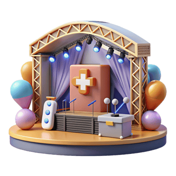 elegant modern Concert Stage with First Aid Station Cutout for Event Safety original png