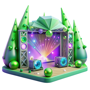 magnificent artistic Concert Stage with Green Laser Lights Cutout for Electronic Music Events original png