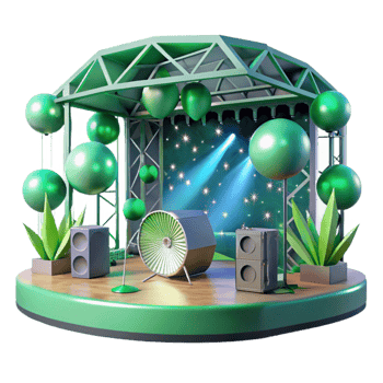 serene rustic Concert Stage with Green Laser Lights Cutout for Electronic Music Events detailed png
