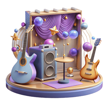 wonderful modern Concert Stage with Guitar Amplifier Transparent for Music Equipment detailed png