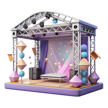 stunning vintage Concert Stage with Lighting Truss System Isolated for Technical Drawings detailed png
