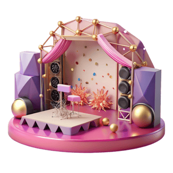 extraordinary rustic Concert Stage with Pink Confetti Isolated for Festive Occasions original png